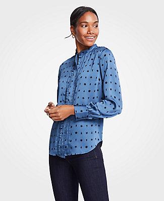 Ann Taylor Floral Ruffle Cutout Blouse