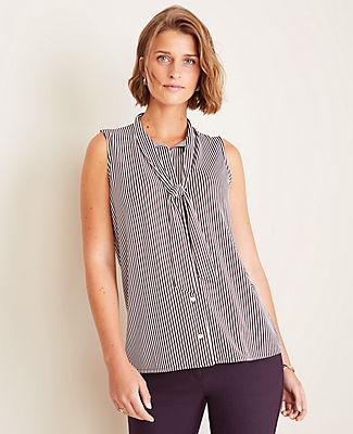 Ann Taylor Striped Tie Neck Button Down Shell