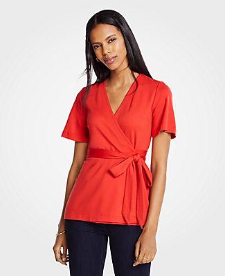 Ann Taylor Ponte Belted Wrap Top