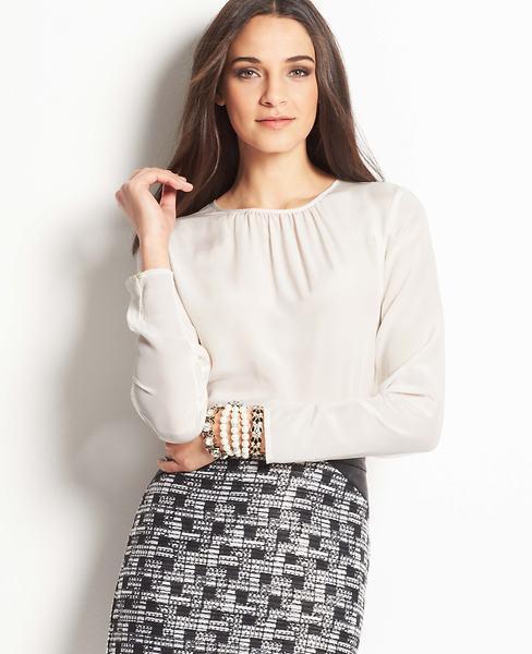 Ann Taylor Shirred Silk Blouse