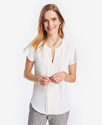 Ann Taylor Split Neck Pleat Front Tee