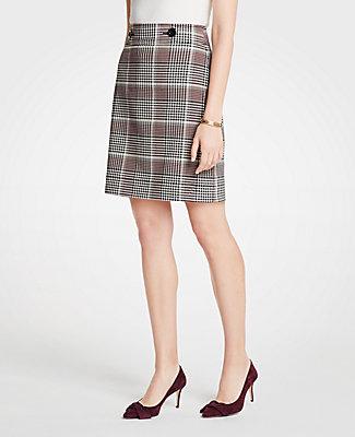 Ann Taylor Plaid Button Tab A-line Skirt