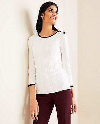 Ann Taylor Tipped Shoulder Button Sweater