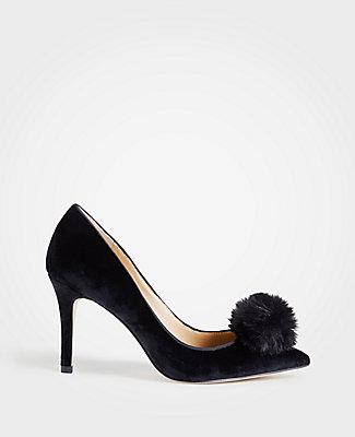 Ann Taylor Shaye Velvet Pom Pom Pumps