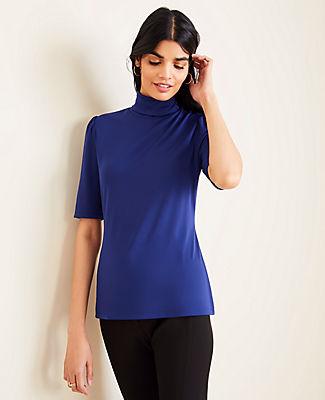 Ann Taylor Matte Jersey Puff Sleeve Turtleneck