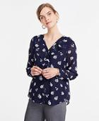 Ann Taylor Floral V-neck Ruffle Lace Trim Blouse