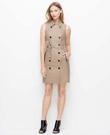 Ann Taylor Oe P Slvls Trench Sheath Dress, Sandy Khaki - Size 0