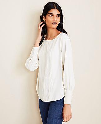 Ann Taylor Pintucked Boatneck Blouse