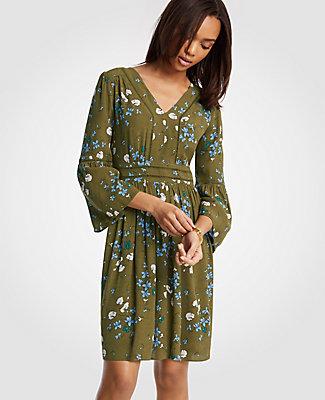 Ann Taylor Floral Cutout Flare Sleeve Dress
