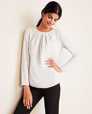 Ann Taylor Mixed Media Pleat Neck Top