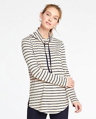 Ann Taylor Striped Drawstring Neck Sweatshirt