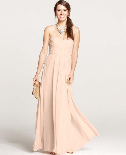 Ann Taylor Silk Georgette Shirred Strapless Gown