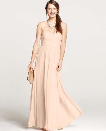 Ann Taylor Silk Georgette Shirred Strapless Gown