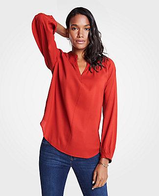 Ann Taylor Smocked V-neck Blouse