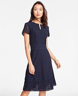 Ann Taylor Mixed Eyelet Flare Dress