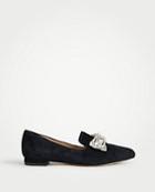 Ann Taylor Lennon Pearlized Crystal Bow Suede Loafers