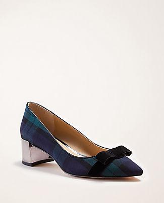 Ann Taylor Polly Plaid Bow Block Heel Pumps