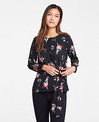 Ann Taylor Garden Floral Side Tie Mixed Media Top