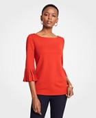 Ann Taylor Pleated Cuff Boatneck Top