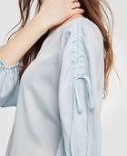 Ann Taylor Shirred Tie Sleeve Blouse