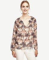 Ann Taylor Floral Tie Front Ruffle Neck Blouse