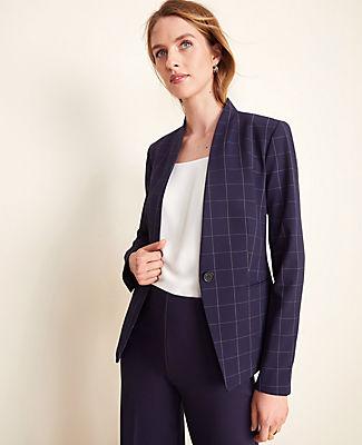 Ann Taylor The Cutaway Blazer In Navy Windowpane Bi-stretch