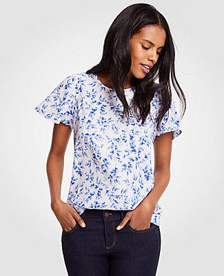 Ann Taylor Lilac Shirred Shoulder Tee