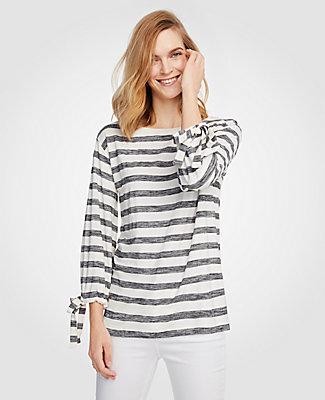 Ann Taylor Stripe Tie Sleeve Top
