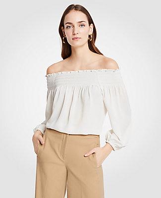 Ann Taylor Smocked Off The Shoulder Blouse