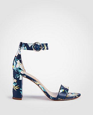Ann Taylor Leannette Floral Leather Block Heel Sandals