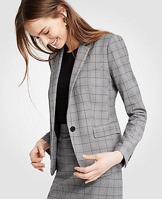 Ann Taylor Glen Plaid One Button Perfect Blazer