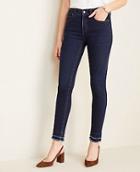 Ann Taylor Frayed Performance Stretch Skinny Jeans In Classic Mid Wash
