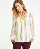 Ann Taylor Mixed Media Pleat Front Top In Stripe