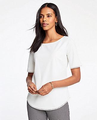 Ann Taylor Dot Lace Trim Tee