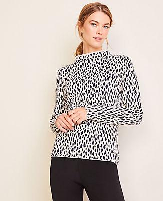 Ann Taylor Leopard Print Funnel Neck Sweater
