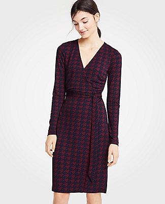 Ann Taylor Houndstooth Matte Jersey Wrap Dress
