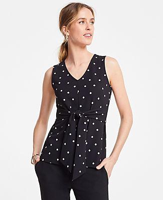 Ann Taylor Polka Dot Tie Waist V-neck Shell