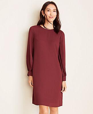 Ann Taylor Houndstooth Lantern Sleeve Shift Dress