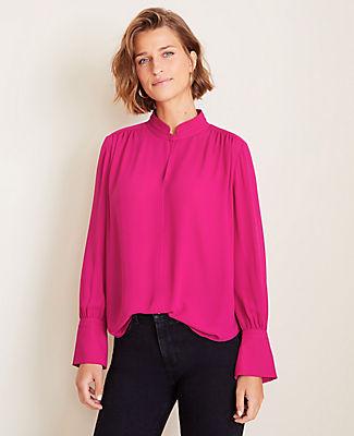 Ann Taylor Stand Collar Slit Neck Blouse