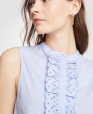 Ann Taylor Eyelet Ruffle Cotton Shell