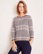 Ann Taylor Tipped Plaid 3/4 Sleeve Sweater