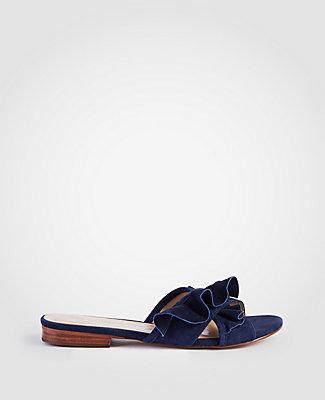 Ann Taylor Krissy Suede Ruffle Slide Sandals