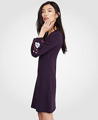 Ann Taylor Embroidered Sleeve Flare Dress