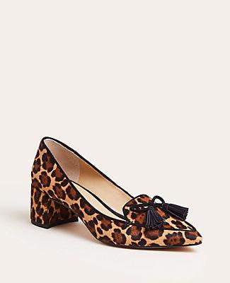Ann Taylor Rumer Leopard Print Haircalf Tassel Block Heel Pumps
