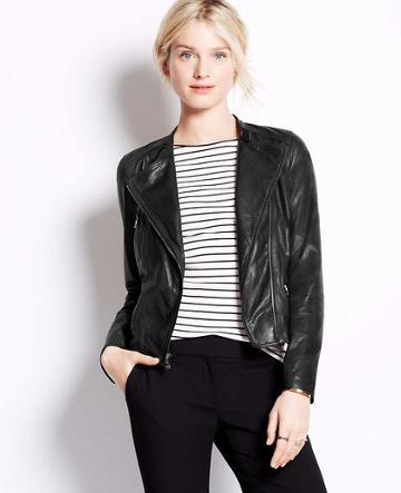 Ann Taylor Leather Moto Jacket, Black - Extra Extrasmall