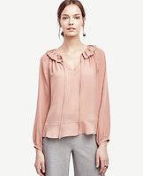 Ann Taylor Tie Front Ruffle Neck Blouse