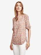 Ann Taylor Bird Ruffle Sleeve Top