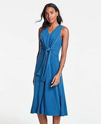 Ann Taylor Matte Jersey Sleeveless Tie Front Midi Dress