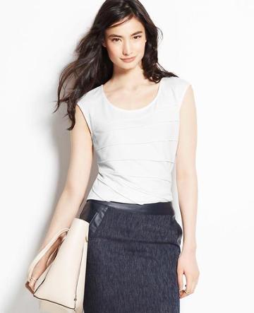 Ann Taylor Sunburst Pleat Top, White - Extra Extrasmall