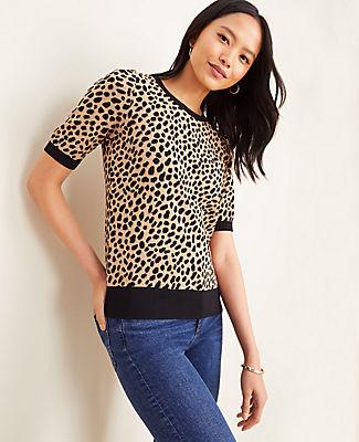 Ann Taylor Cheetah Print Elbow Sleeve Sweater